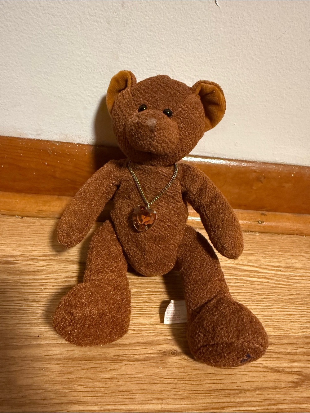 RUSS Beanie Birthstone November Topaz Color Pendant 8" Bear of the Month Brown